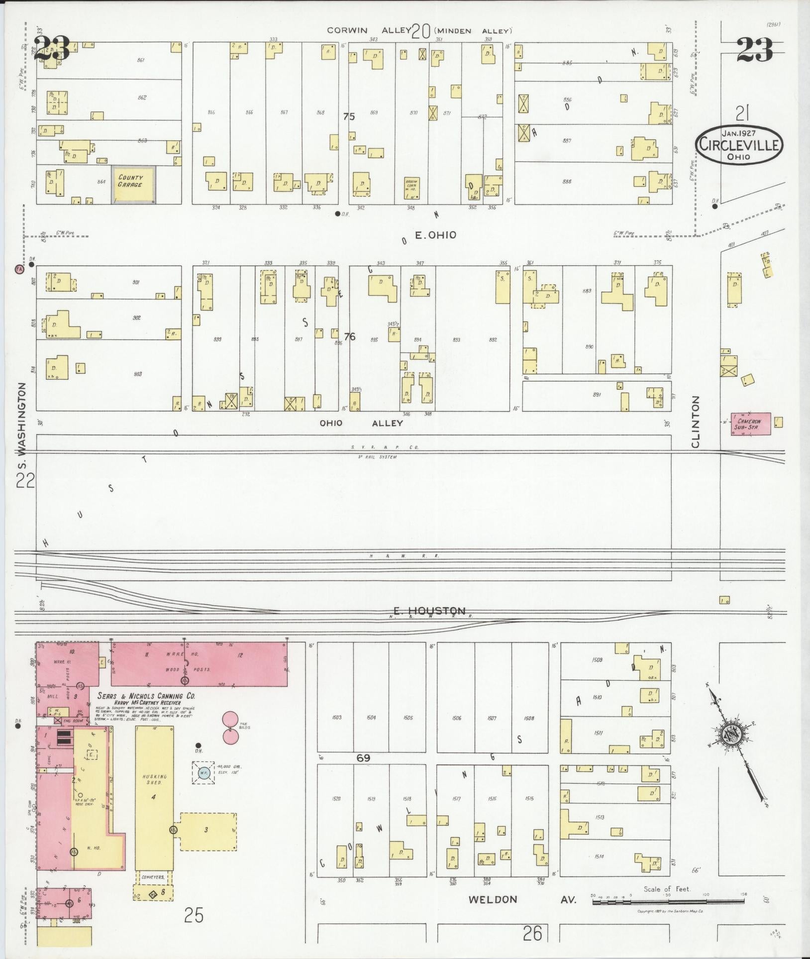 Sanborn Fire Insurance Map from Circleville, Pickaway County, Ohio (1927), Sheet #0023 - Historic Sanborn Fire Insurance Map Print, vintage old map wall art, antique decor, genealogy gift, Ohio Ohio map