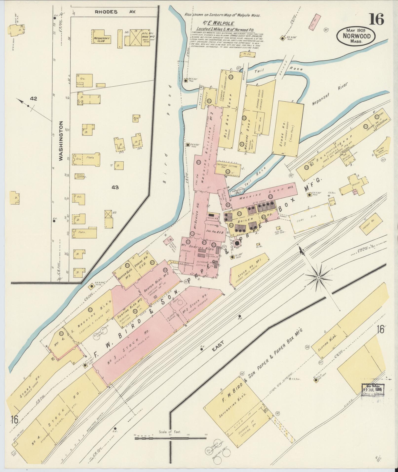 Sanborn Fire Insurance Map from Norwood, Norfolk County, Massachusetts (1909), Sheet #0016 - Complete Map Set gallery image, historic Sanborn map, vintage wall art, Massachusetts Massachusetts