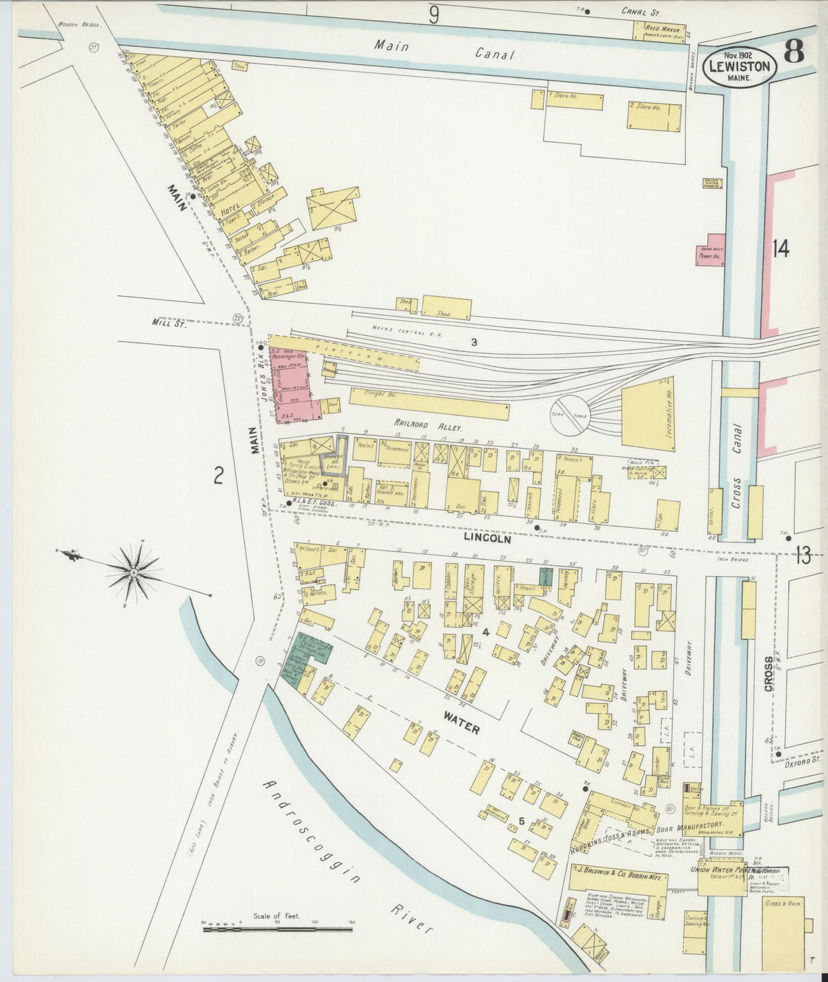 Sanborn Fire Insurance Map from Lewiston, Androscoggin County, Maine (1902), Sheet #0008 - Complete Map Set gallery image, historic Sanborn map, vintage wall art, Maine Maine
