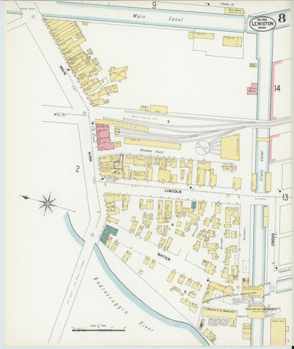 Sanborn Fire Insurance Map from Lewiston, Androscoggin County, Maine (1902), Sheet #0008 - Complete Map Set gallery image, historic Sanborn map, vintage wall art, Maine Maine