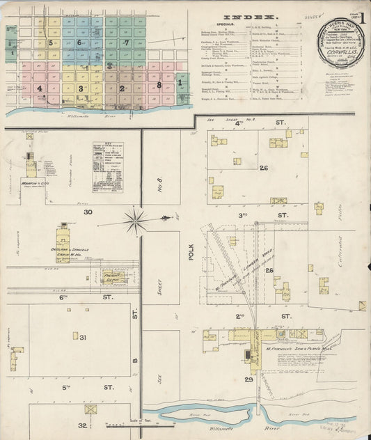 Sanborn Fire Insurance Map from Corvallis, Benton County, Oregon (1890), Sheet #0001 - Historic Sanborn Fire Insurance Map Print, vintage old map wall art, antique decor, genealogy gift, Oregon Oregon map