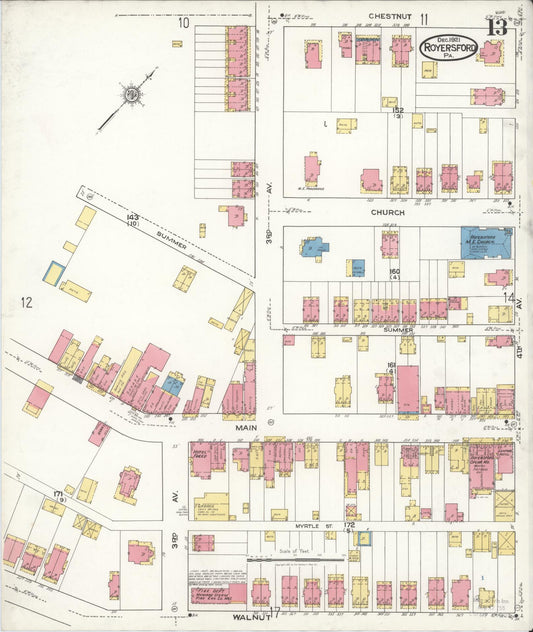 Sanborn Fire Insurance Map from Royersford, Montgomery County, Pennsylvania (1921), Sheet #0013 - Historic Sanborn Fire Insurance Map Print, vintage old map wall art, antique decor, genealogy gift, Pennsylvania Pennsylvania map