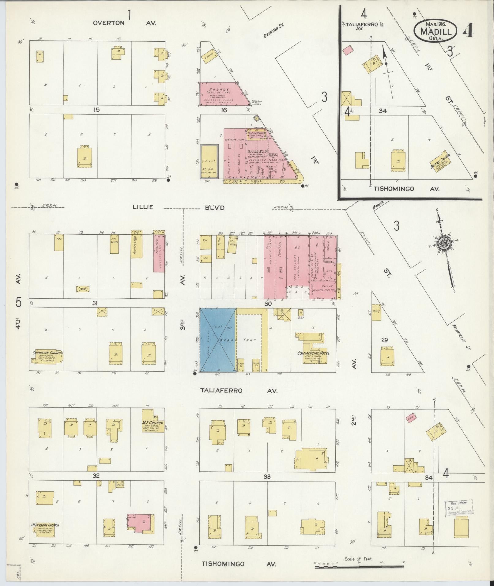 Sanborn Fire Insurance Map from Madill, Marshall County, Oklahoma (1916), Sheet #0004 - Complete Map Set gallery image, historic Sanborn map, vintage wall art, Oklahoma Oklahoma