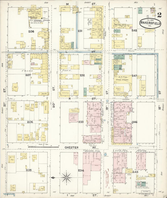 Sanborn Fire Insurance Map from Bakersfield, Kern County, California (1890), Sheet #0002 - Historic Sanborn Fire Insurance Map Print, vintage old map wall art, antique decor, genealogy gift, California California map