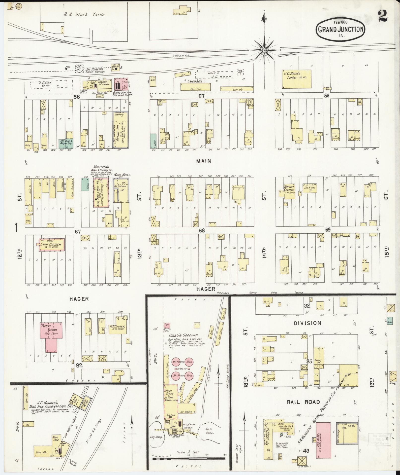Sanborn Fire Insurance Map from Grand Junction, Greene County, Iowa (1896), Sheet #0002 - Historic Sanborn Fire Insurance Map Print, vintage old map wall art