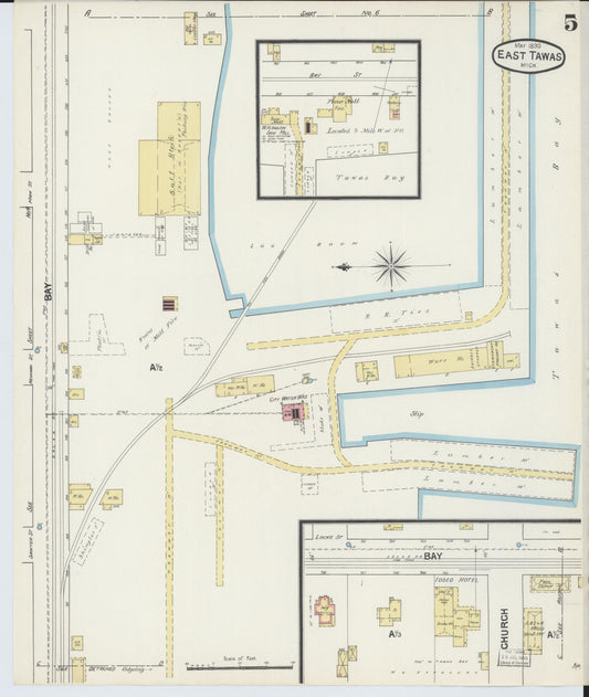 Sanborn Fire Insurance Map from East Tawas, Iosco County, Michigan (1890), Sheet #0005 - Historic Sanborn Fire Insurance Map Print, vintage old map wall art, antique decor, genealogy gift, Michigan Michigan map