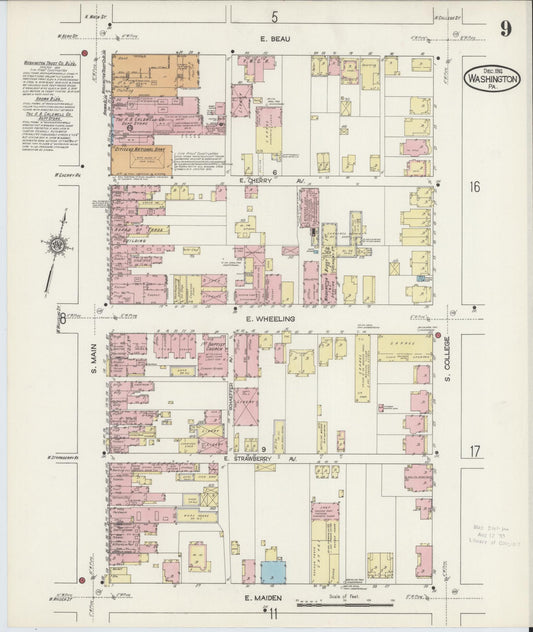 Sanborn Fire Insurance Map from Washington, Washington County, Pennsylvania (1914), Sheet #0009 - Historic Sanborn Fire Insurance Map Print, vintage old map wall art, antique decor, genealogy gift, Sanborn Fire Insurance Map from Washington Washington map