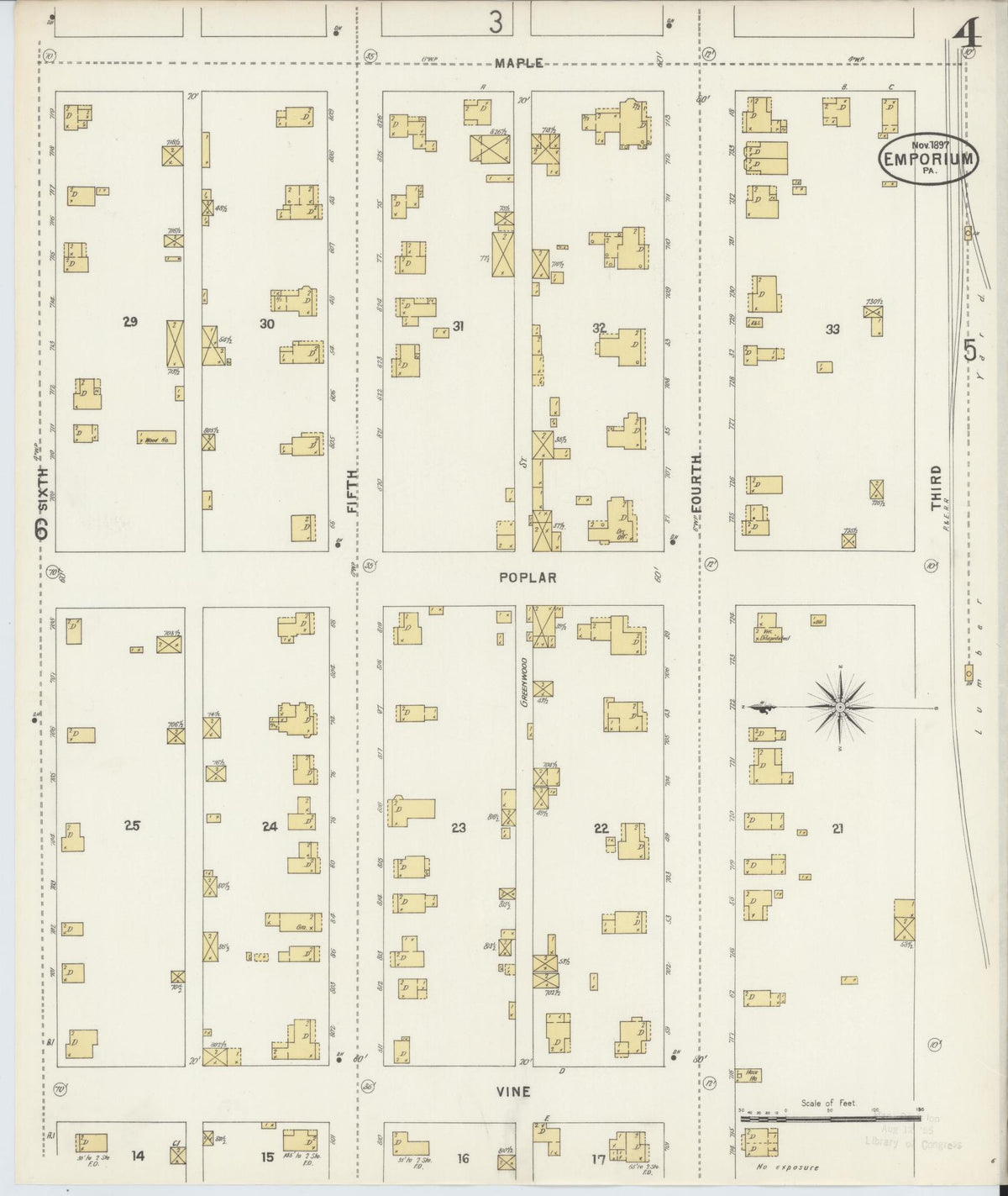 Sanborn Fire Insurance Map from Emporium, Cameron County, Pennsylvania (1897), Sheet #0004 - Complete Map Set gallery image, historic Sanborn map, vintage wall art, Pennsylvania Pennsylvania