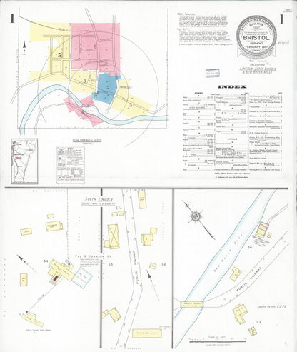 Sanborn Fire Insurance Map from Bristol, Addison County, Vermont (1927), Sheet #0001 - Complete Map Set gallery image, historic Sanborn map, vintage wall art, Vermont Vermont