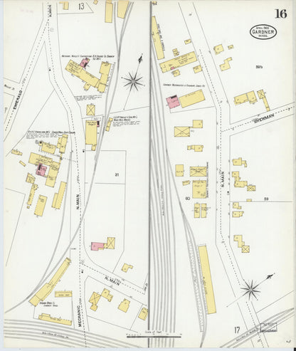 Sanborn Fire Insurance Map from Gardner, Worcester County, Massachusetts (1905), Sheet #0016 - Historic Sanborn Fire Insurance Map Print, vintage old map wall art, antique decor, genealogy gift, Massachusetts Massachusetts map