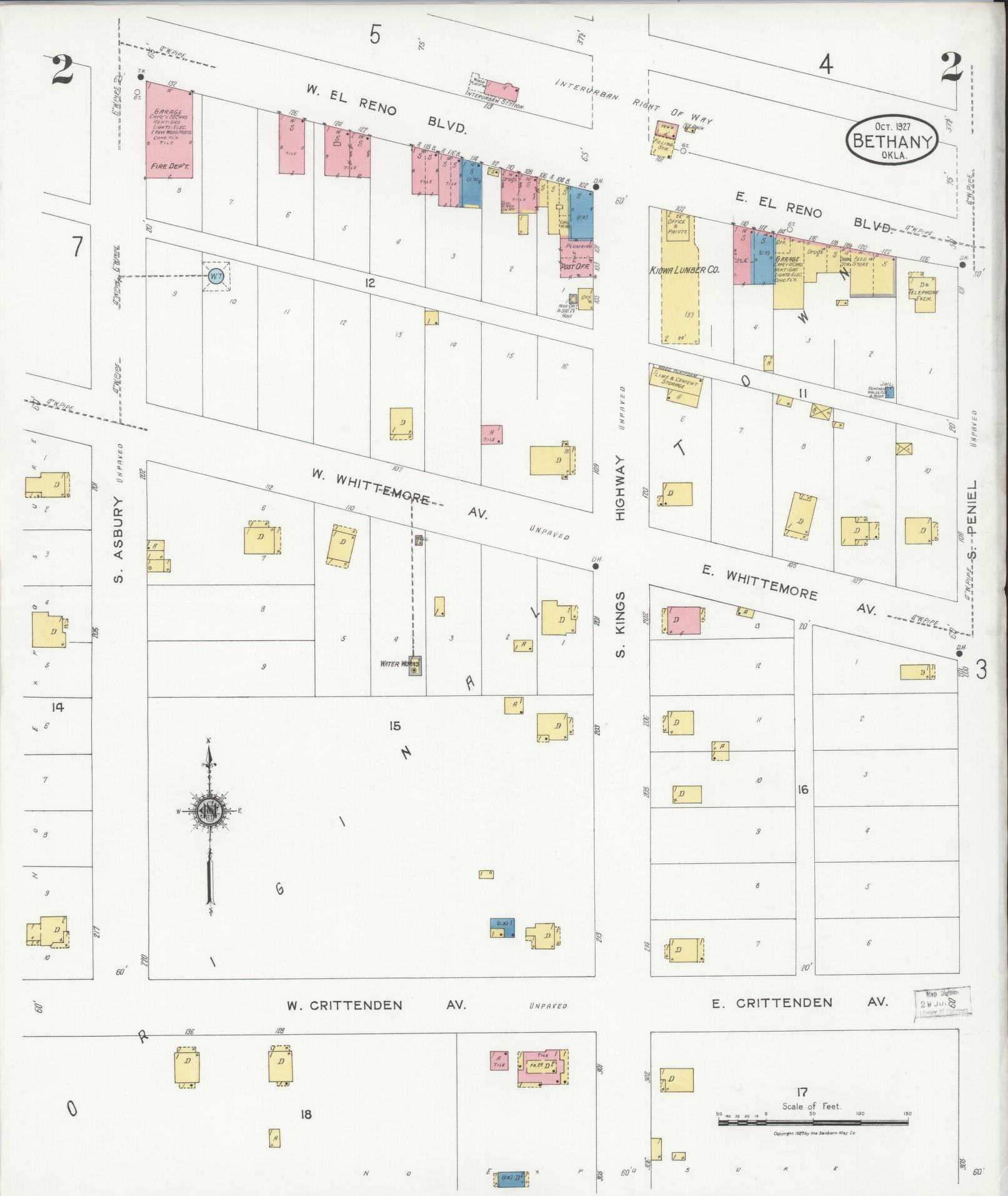 Sanborn Fire Insurance Map from Bethany, Oklahoma County, Oklahoma (1927), Sheet #0002 - Historic Sanborn Fire Insurance Map Print, vintage old map wall art, antique decor, genealogy gift, Bethany Oklahoma map