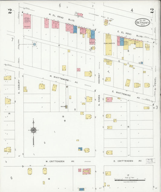 Sanborn Fire Insurance Map from Bethany, Oklahoma County, Oklahoma (1927), Sheet #0002 - Historic Sanborn Fire Insurance Map Print, vintage old map wall art, antique decor, genealogy gift, Bethany Oklahoma map
