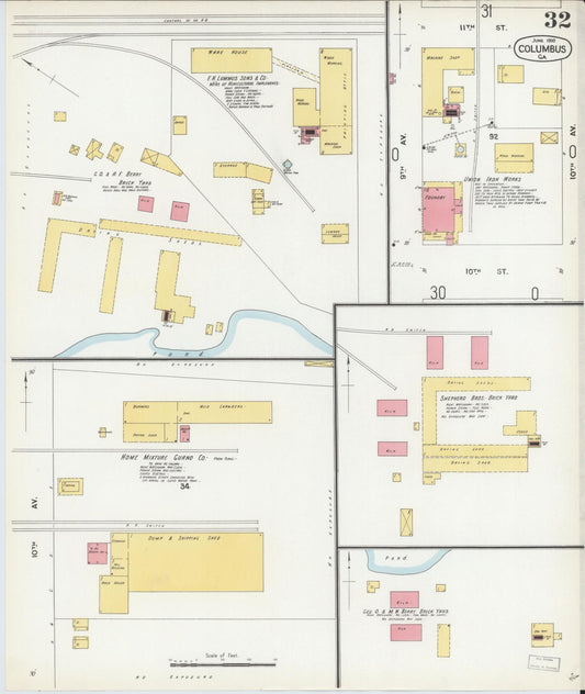 Sanborn Fire Insurance Map from Columbus, Muscogee County, Georgia (1900), Sheet #0032 - Historic Sanborn Fire Insurance Map Print, vintage old map wall art, antique decor, genealogy gift, Georgia Georgia map