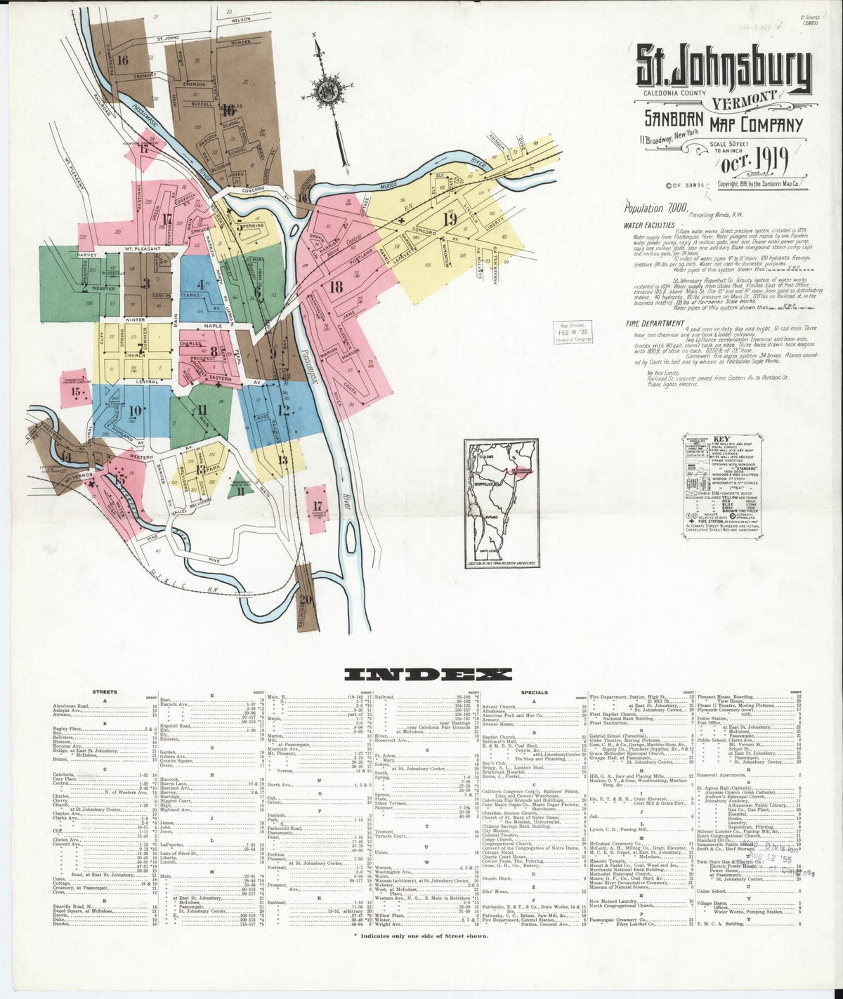 Sanborn Fire Insurance Map from Saint Johnsbury, Caledonia County, Vermont (1919), Sheet #0001 - Complete Map Set gallery image, historic Sanborn map, vintage wall art, Vermont Vermont