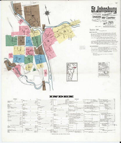 Sanborn Fire Insurance Map from Saint Johnsbury, Caledonia County, Vermont (1919), Sheet #0001 - Complete Map Set gallery image, historic Sanborn map, vintage wall art, Vermont Vermont