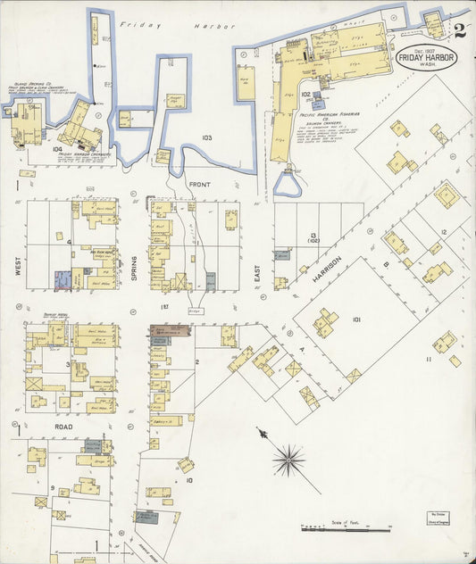 Sanborn Fire Insurance Map from Friday Harbor, San Juan County, Washington (1907), Sheet #0002 - Historic Sanborn Fire Insurance Map Print, vintage old map wall art, antique decor, genealogy gift, Washington Washington map
