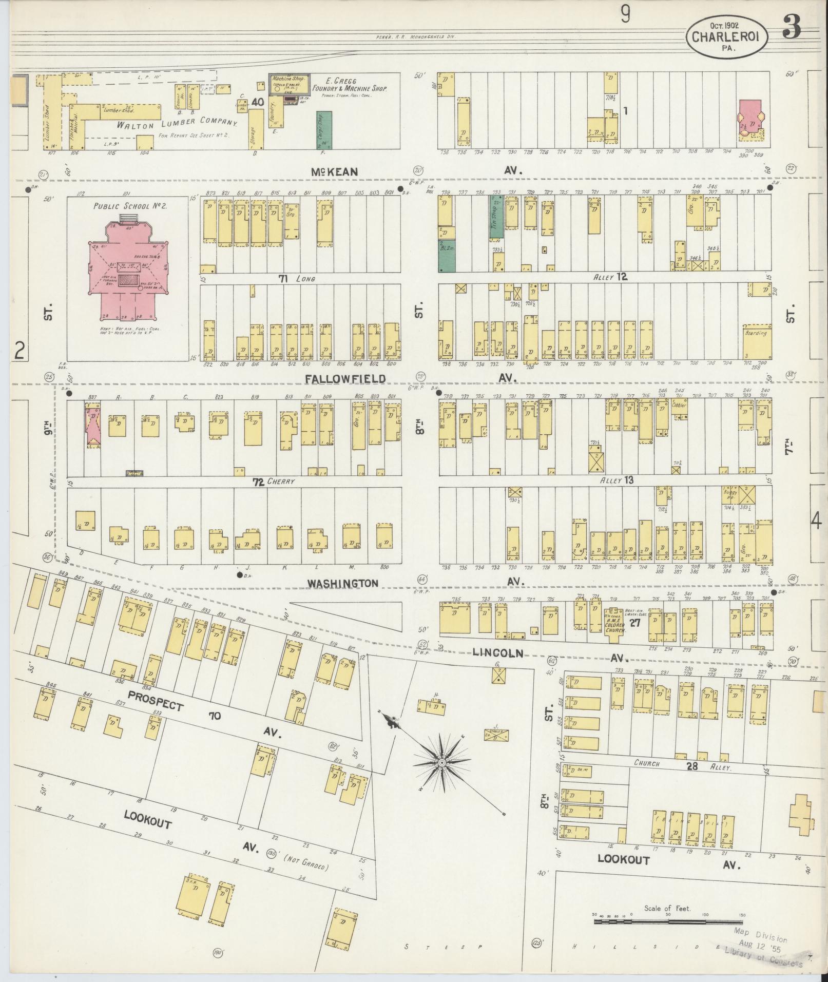 Sanborn Fire Insurance Map from Charleroi, Washington County, Pennsylvania (1902), Sheet #0003 - Historic Sanborn Fire Insurance Map Print, vintage old map wall art, antique decor, genealogy gift, Pennsylvania Pennsylvania map