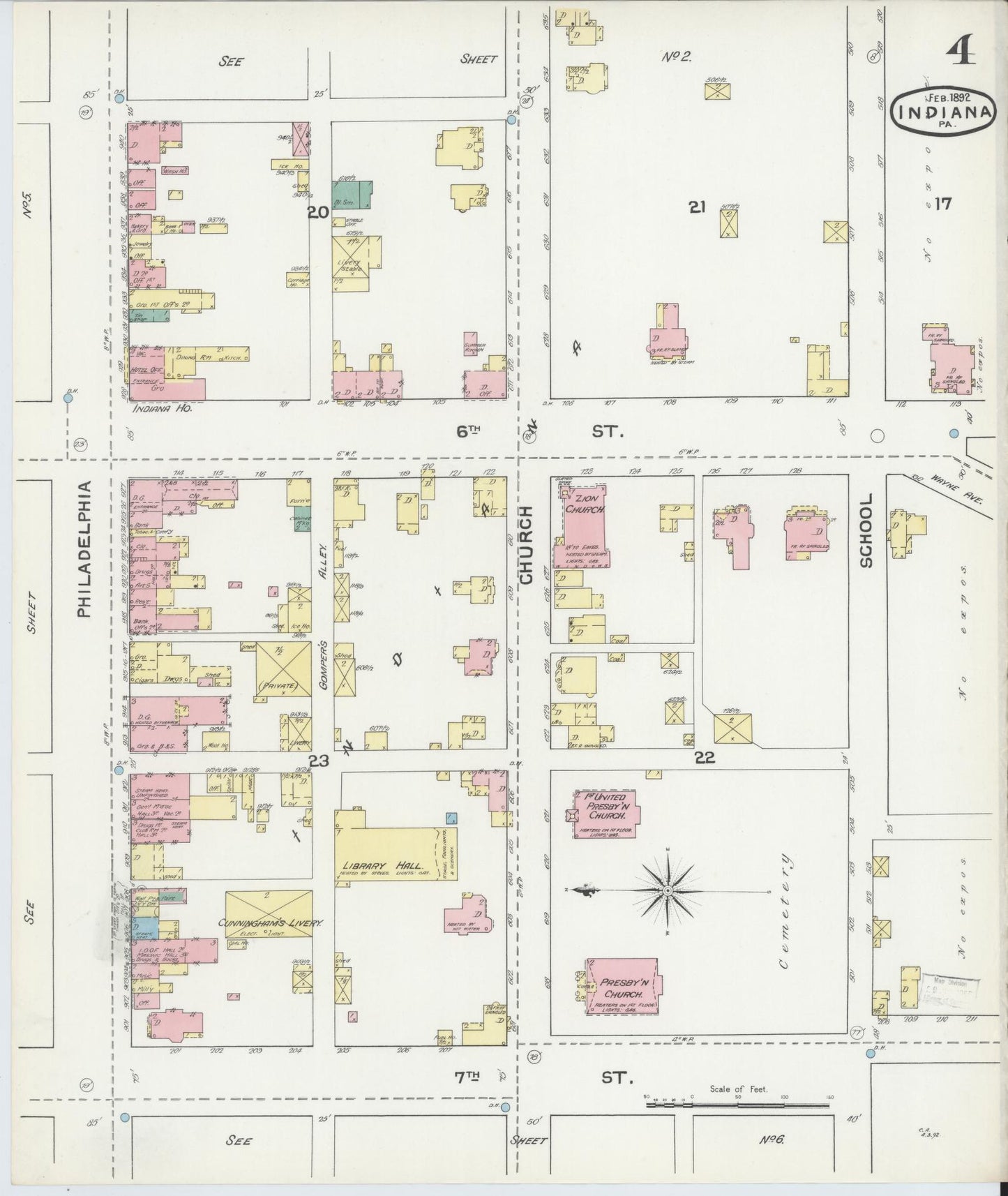 Sanborn Fire Insurance Map from Indiana, Indiana County, Pennsylvania (1892), Sheet #0004 - Historic Sanborn Fire Insurance Map Print, vintage old map wall art, antique decor, genealogy gift, Sanborn Fire Insurance Map from Indiana Indiana map