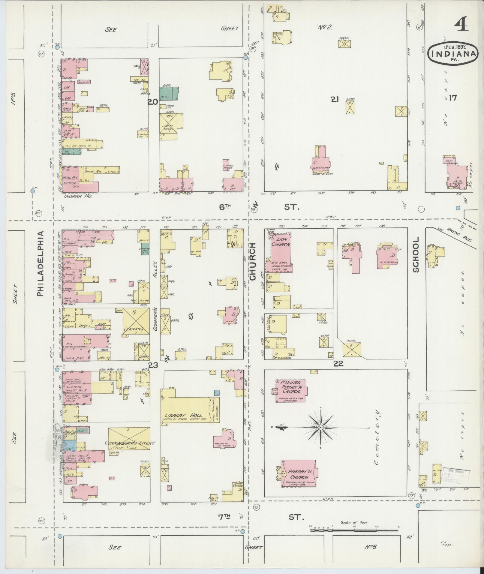 Sanborn Fire Insurance Map from Indiana, Indiana County, Pennsylvania (1892), Sheet #0004 - Historic Sanborn Fire Insurance Map Print, vintage old map wall art, antique decor, genealogy gift, Sanborn Fire Insurance Map from Indiana Indiana map