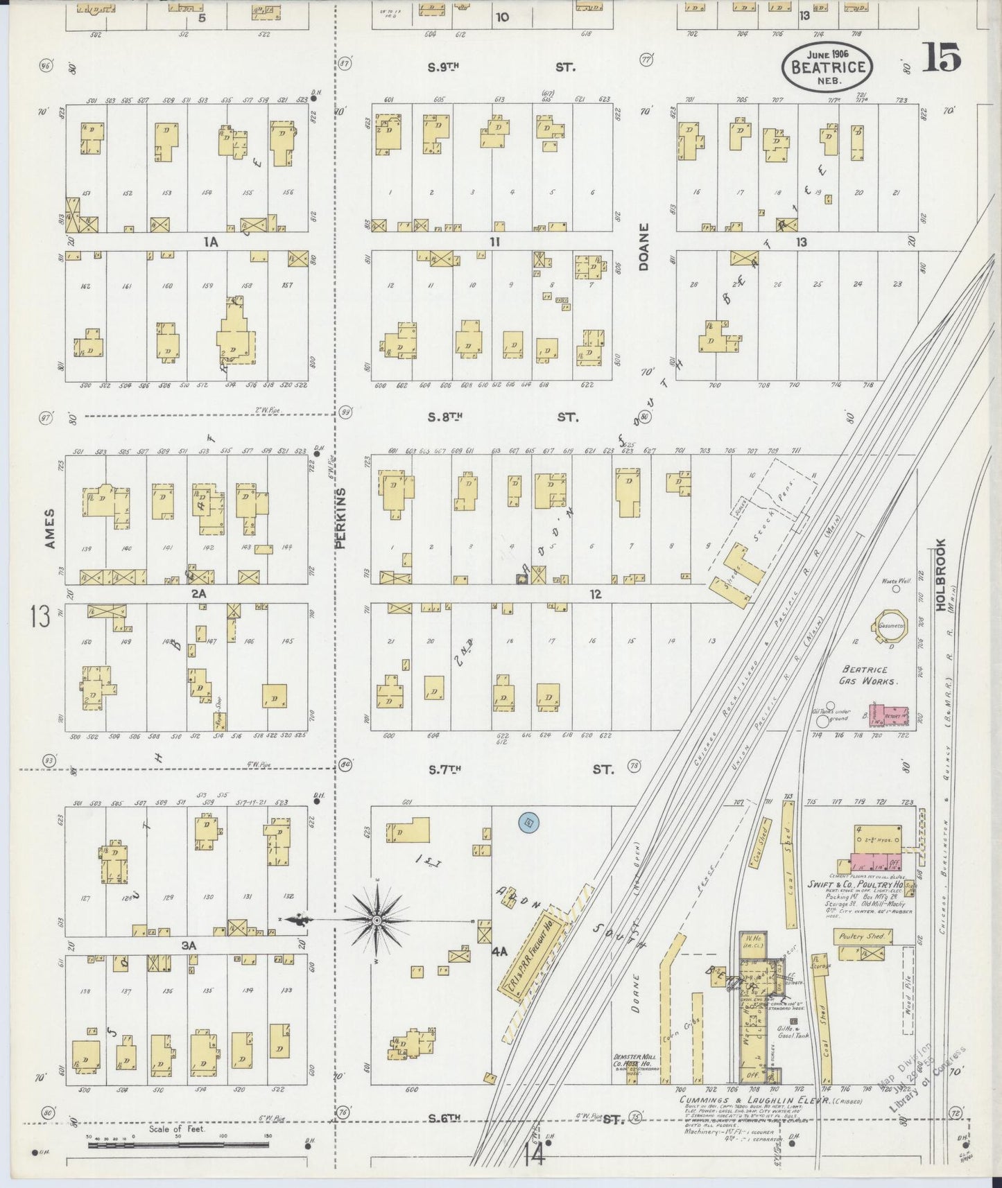 Sanborn Fire Insurance Map from Beatrice, Gage County, Nebraska (1906), Sheet #0015 - Complete Map Set gallery image, historic Sanborn map, vintage wall art, Nebraska Nebraska
