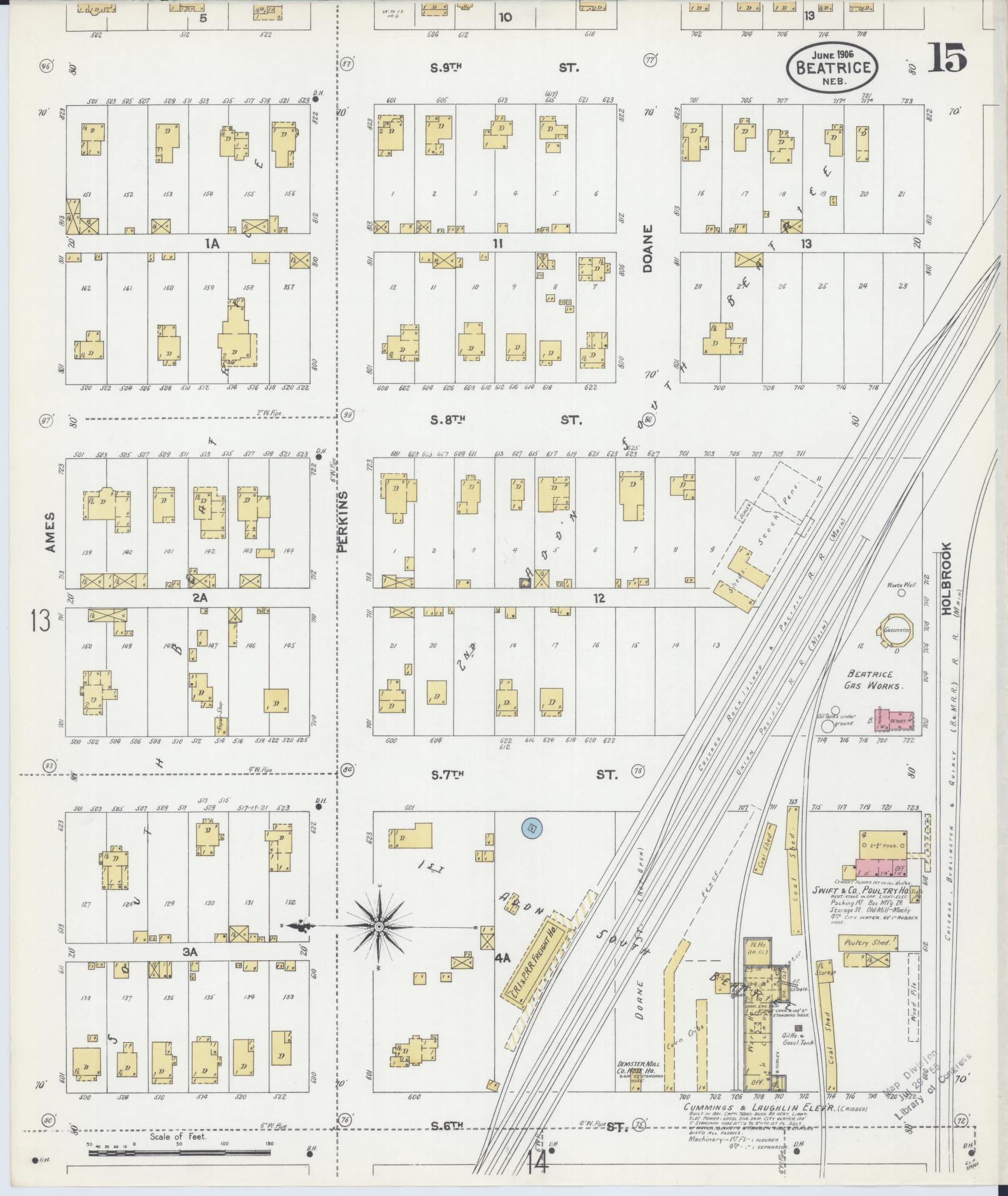 Sanborn Fire Insurance Map from Beatrice, Gage County, Nebraska (1906), Sheet #0015 - Complete Map Set gallery image, historic Sanborn map, vintage wall art, Nebraska Nebraska