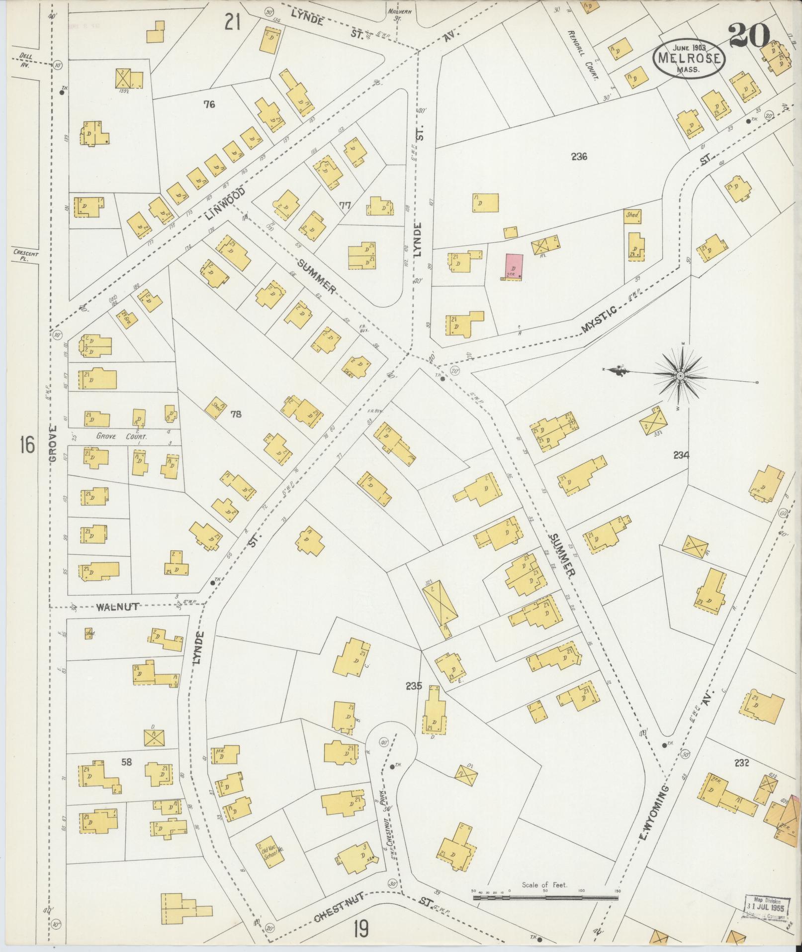 Sanborn Fire Insurance Map from Melrose, Middlesex County, Massachusetts (1903), Sheet #0020 - Complete Map Set gallery image, historic Sanborn map, vintage wall art, Massachusetts Massachusetts