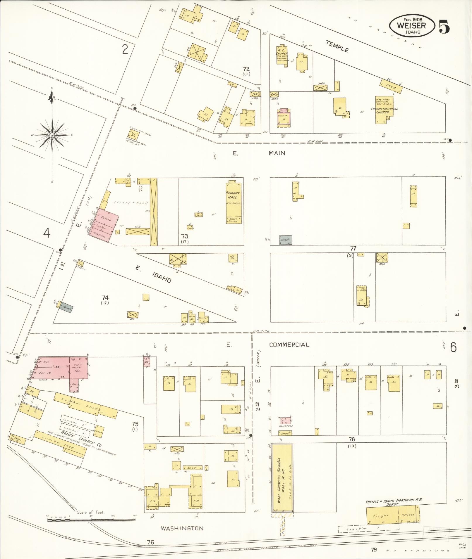 Sanborn Fire Insurance Map from Weiser, Washington County, Idaho (1908), Sheet #0005 - Complete Map Set gallery image, historic Sanborn map, vintage wall art, Idaho Idaho