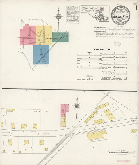 Sanborn Fire Insurance Map from Rising Sun, Cecil County, Maryland (1921), Sheet #0001 - Historic Sanborn Fire Insurance Map Print, vintage old map wall art, antique decor, genealogy gift, Maryland Maryland map