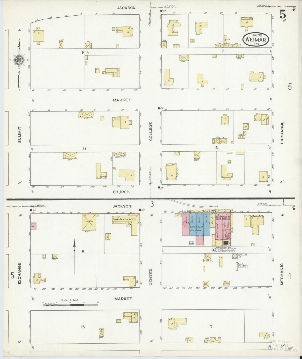 Sanborn Fire Insurance Map from Weimar, Colorado County, Texas (1912), Sheet #0005 - Historic Sanborn Fire Insurance Map Print, vintage old map wall art, antique decor, genealogy gift, Texas Texas map