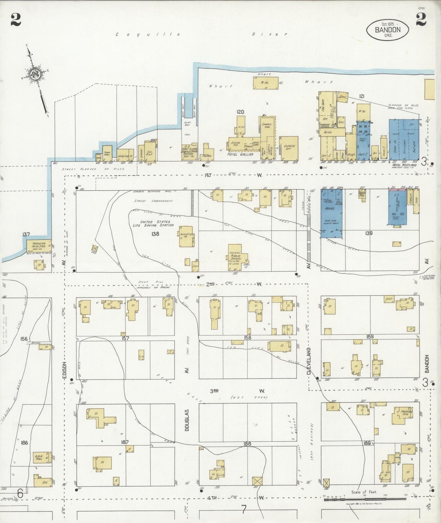 Sanborn Fire Insurance Map from Bandon, Coos County, Oregon (1925), Sheet #0002 - Historic Sanborn Fire Insurance Map Print, vintage old map wall art, antique decor, genealogy gift, Oregon Oregon map