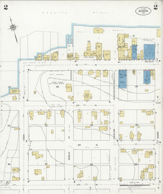 Sanborn Fire Insurance Map from Bandon, Coos County, Oregon (1925), Sheet #0002 - Historic Sanborn Fire Insurance Map Print, vintage old map wall art, antique decor, genealogy gift, Oregon Oregon map
