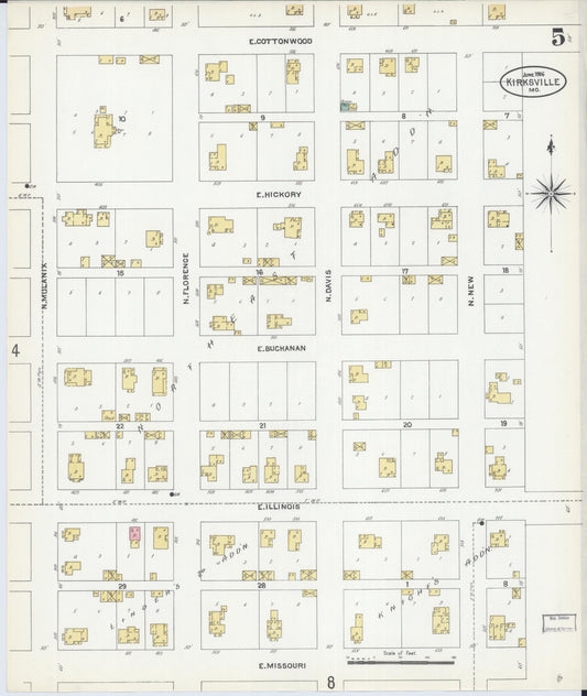 Sanborn Fire Insurance Map from Kirksville, Adair County, Missouri (1906), Sheet #0005 - Historic Sanborn Fire Insurance Map Print, vintage old map wall art, antique decor, genealogy gift, Missouri Missouri map