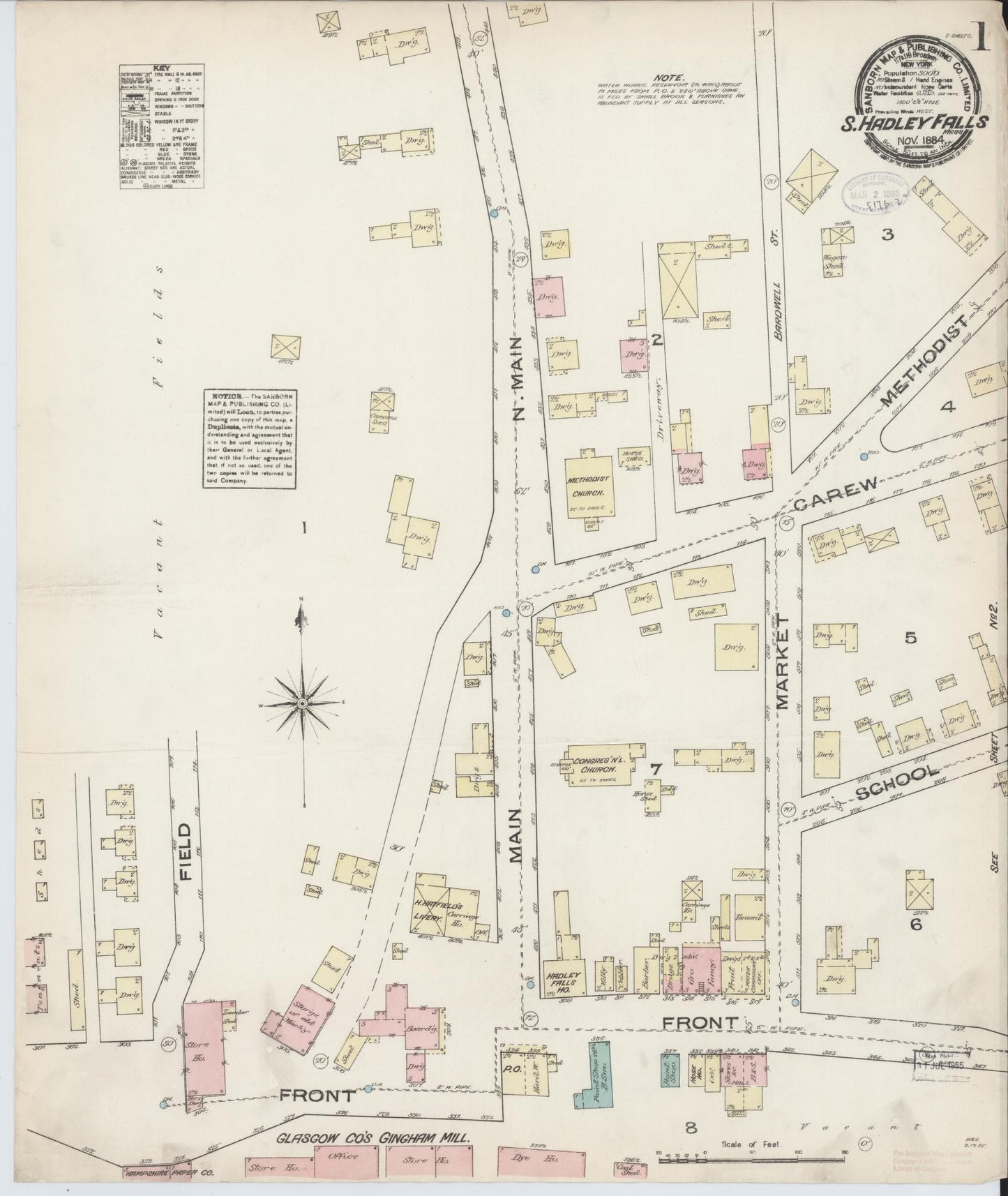 Sanborn Fire Insurance Map from South Hadley Falls, Hampshire County, Massachusetts (1884), Sheet #0001 - Complete Map Set gallery image, historic Sanborn map, vintage wall art, Massachusetts Massachusetts