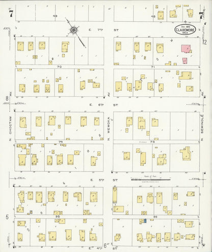 Sanborn Fire Insurance Map from Claremore, Rogers County, Oklahoma (1925), Sheet #0007 - Complete Map Set gallery image, historic Sanborn map, vintage wall art, Oklahoma Oklahoma