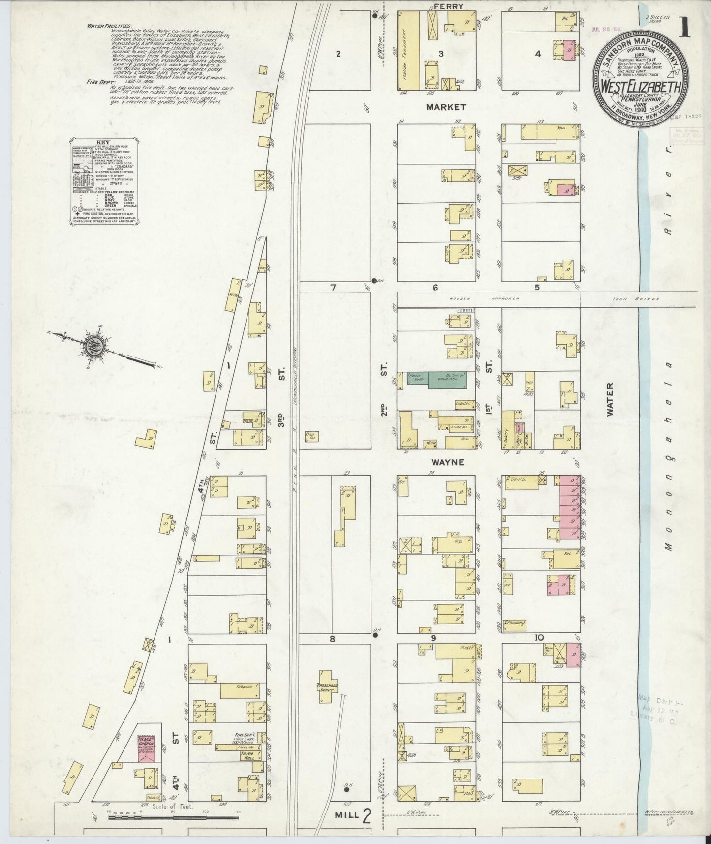 Sanborn Fire Insurance Map from West Elizabeth, Allegheny County, Pennsylvania (1910), Sheet #0001 - Complete Map Set gallery image, historic Sanborn map, vintage wall art, Pennsylvania Pennsylvania