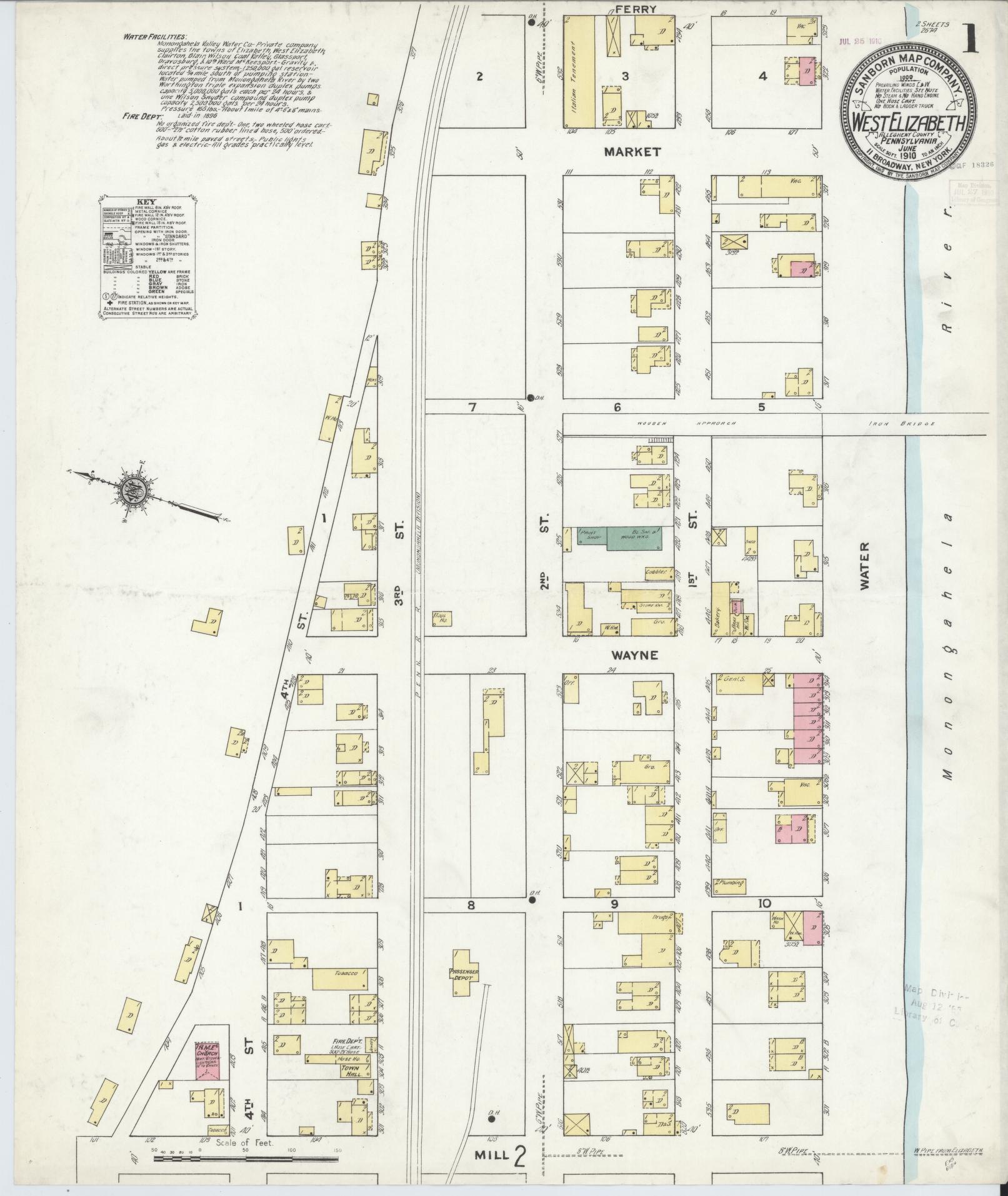 Sanborn Fire Insurance Map from West Elizabeth, Allegheny County, Pennsylvania (1910), Sheet #0001 - Complete Map Set gallery image, historic Sanborn map, vintage wall art, Pennsylvania Pennsylvania