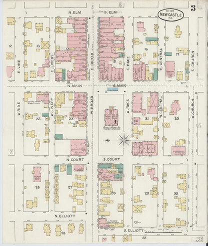 Sanborn Fire Insurance Map from New Castle, Henry County, Indiana (1892), Sheet #0003 - Historic Sanborn Fire Insurance Map Print, vintage old map wall art, antique decor, genealogy gift, Indiana Indiana map