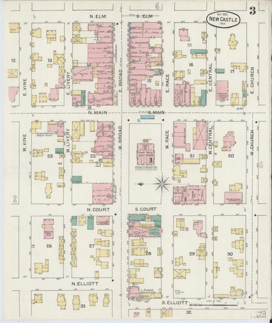 Sanborn Fire Insurance Map from New Castle, Henry County, Indiana (1892), Sheet #0003 - Historic Sanborn Fire Insurance Map Print, vintage old map wall art, antique decor, genealogy gift, Indiana Indiana map