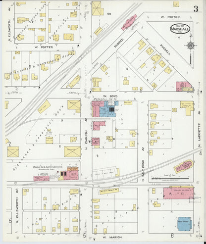 Sanborn Fire Insurance Map from Marshall, Saline County, Missouri (1917), Sheet #0003 - Complete Map Set gallery image, historic Sanborn map, vintage wall art, Missouri Missouri