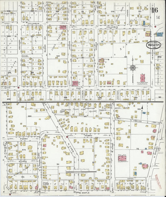 Sanborn Fire Insurance Map from Wabash, Wabash County, Indiana (1920), Sheet #0016 - Historic Sanborn Fire Insurance Map Print, vintage old map wall art, antique decor, genealogy gift, Indiana Indiana map