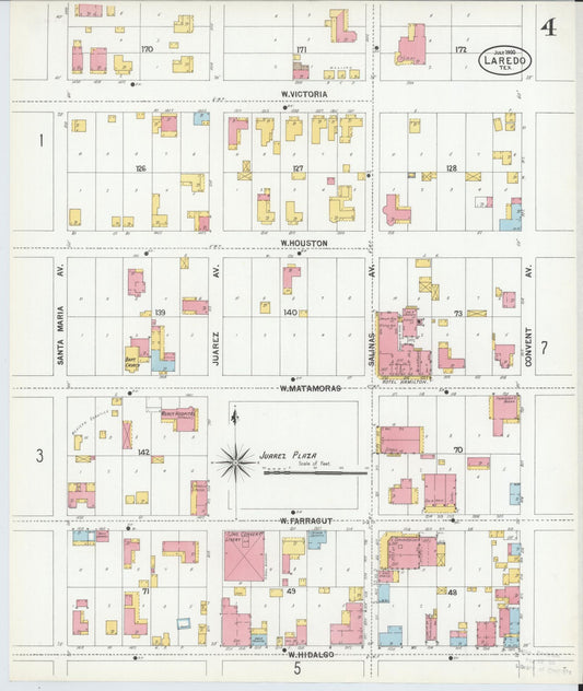 Sanborn Fire Insurance Map from Laredo, Webb County, Texas (1900), Sheet #0004 - Historic Sanborn Fire Insurance Map Print, vintage old map wall art, antique decor, genealogy gift, Texas Texas map