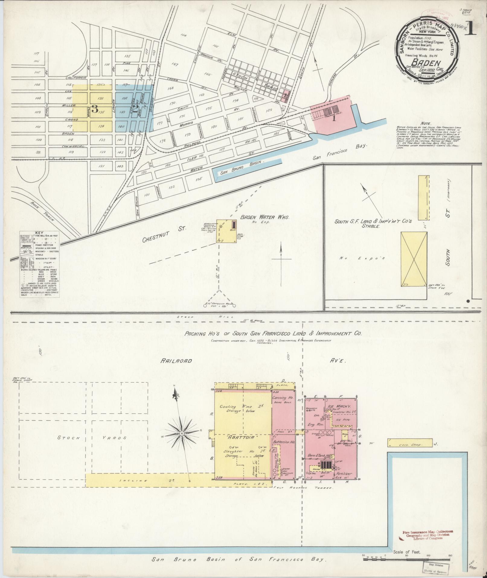 Sanborn Fire Insurance Map from Baden, San Mateo County, California (1892), Sheet #0001 - Historic Sanborn Fire Insurance Map Print, vintage old map wall art, antique decor, genealogy gift, California California map