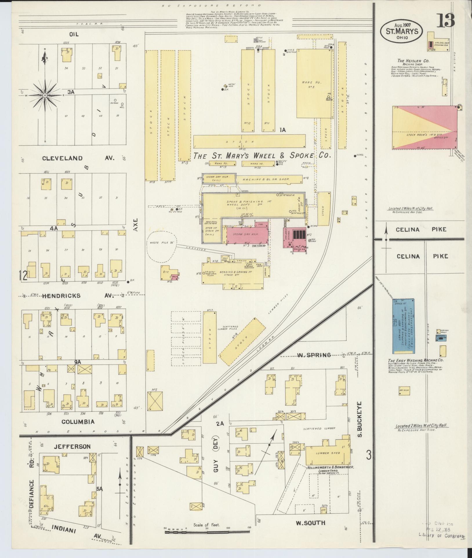 Sanborn Fire Insurance Map from Saint Marys, Auglaize County, Ohio (1907), Sheet #0013 - Historic Sanborn Fire Insurance Map Print, vintage old map wall art, antique decor, genealogy gift, Ohio Ohio map