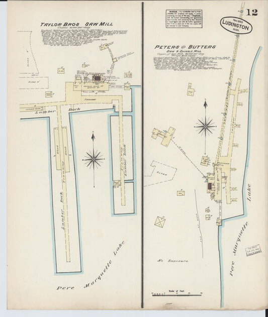 Sanborn Fire Insurance Map from Ludington, Mason County, Michigan (1883), Sheet #0012 - Historic Sanborn Fire Insurance Map Print, vintage old map wall art, antique decor, genealogy gift, Michigan Michigan map