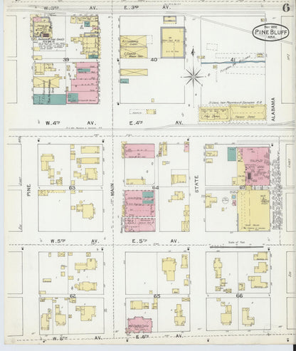 Sanborn Fire Insurance Map from Pine Bluff, Jefferson County, Arkansas (1892), Sheet #0006 - Complete Map Set gallery image, historic Sanborn map, vintage wall art, Arkansas Arkansas