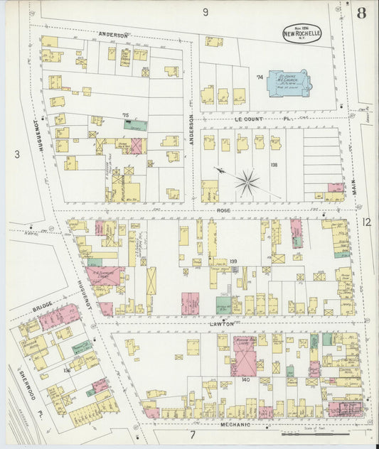 Sanborn Fire Insurance Map from New Rochelle, Westchester County, New York (1896), Sheet #0008 - Historic Sanborn Fire Insurance Map Print, vintage old map wall art, antique decor, genealogy gift, New York New York map