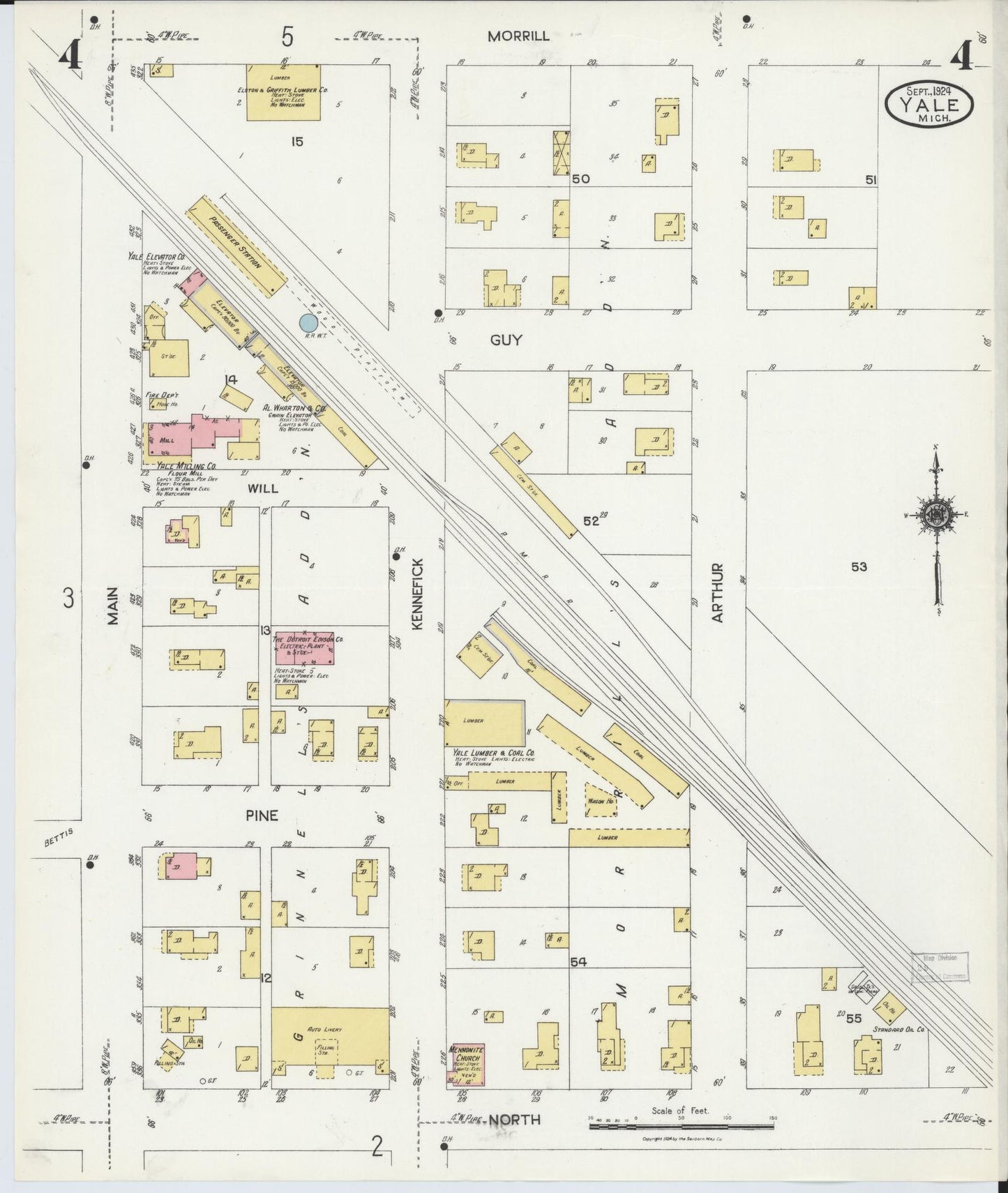 Sanborn Fire Insurance Map from Yale, Saint Clair County, Michigan (1924), Sheet #0004 - Complete Map Set gallery image, historic Sanborn map, vintage wall art, Michigan Michigan