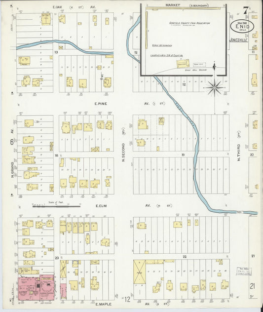 Sanborn Fire Insurance Map from Enid, Garfield County, Oklahoma (1908), Sheet #0007 - Historic Sanborn Fire Insurance Map Print, vintage old map wall art, antique decor, genealogy gift, Oklahoma Oklahoma map
