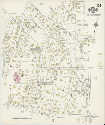 Sanborn Fire Insurance Map from Melrose, Middlesex County, Massachusetts (1915), Sheet #0024 - Complete Map Set gallery image, historic Sanborn map, vintage wall art, Massachusetts Massachusetts