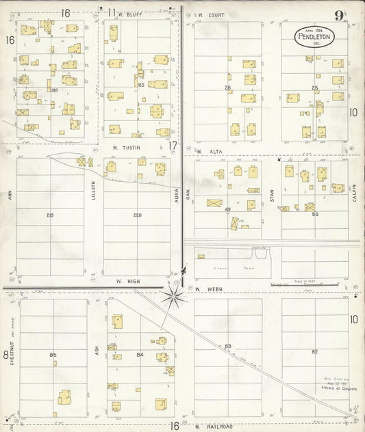Sanborn Fire Insurance Map from Pendleton, Umatilla County, Oregon (1903), Sheet #0009 - Historic Sanborn Fire Insurance Map Print, vintage old map wall art, antique decor, genealogy gift, Oregon Oregon map